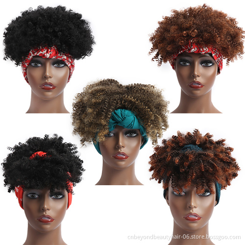 Synthetic Short Wigs Culry Headband Wig Wrap  Linked Short Drawsrting Headband Wigs
